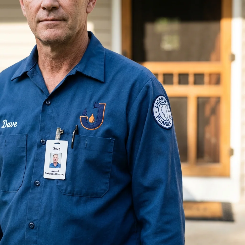 Licensed plumber showing ID badge in Hilliard, OH