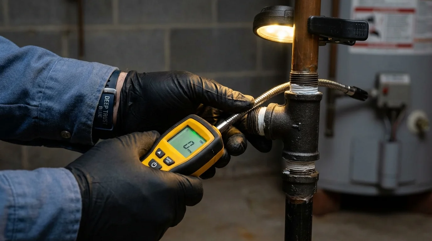 Gas leak detection with electronic sniffer by Johns Plumbing LLC in Hilliard