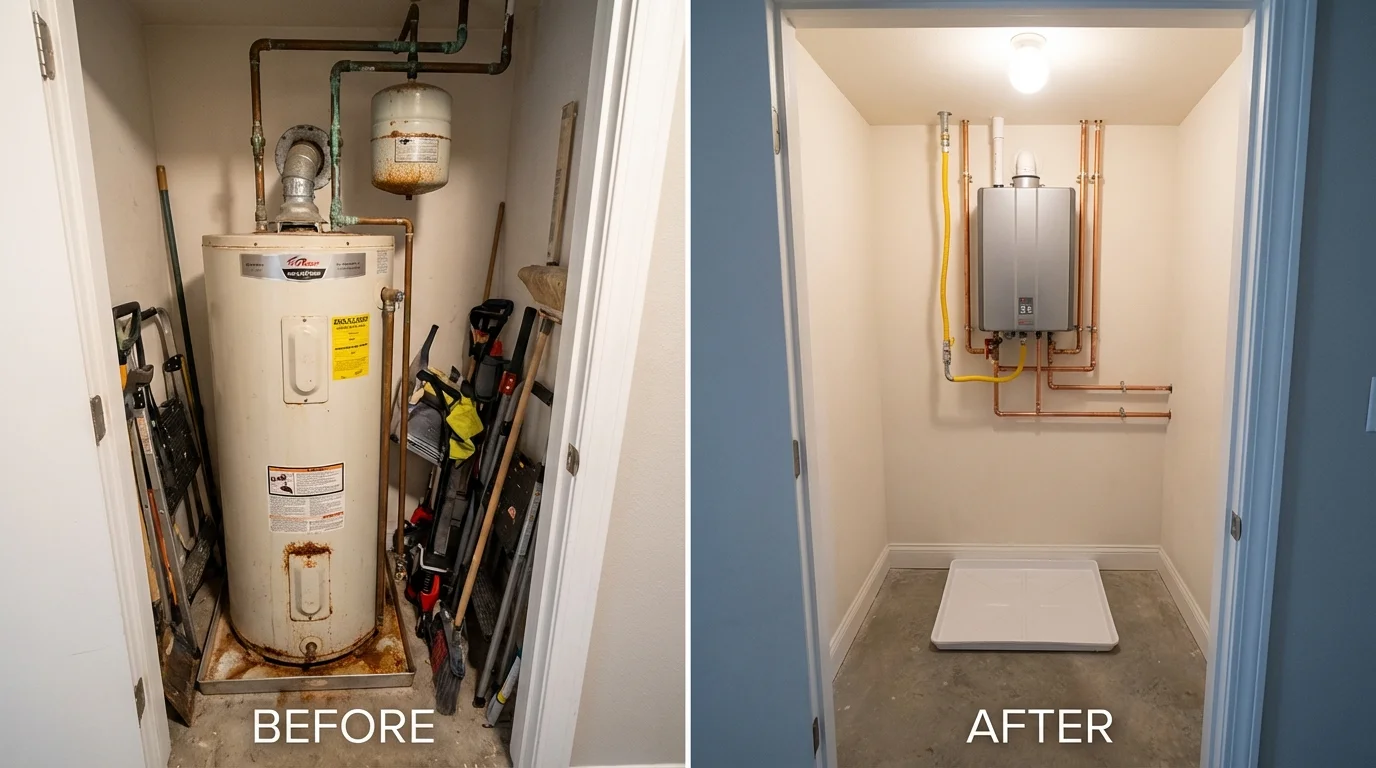 Tank water heater versus wall-mounted tankless unit comparison for Hilliard, OH homeowners